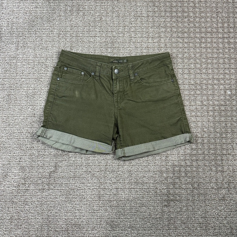Prana Kara Shorts Womens 4/27 Olive Green Organic Cotton Cuffed Hiking Casual